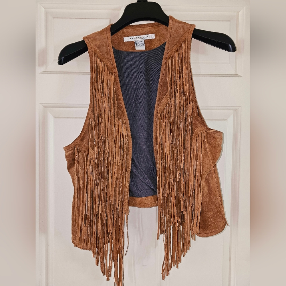 Rezrekshn by Esther Chen Tan Fringe Suede Leather Vest M/L